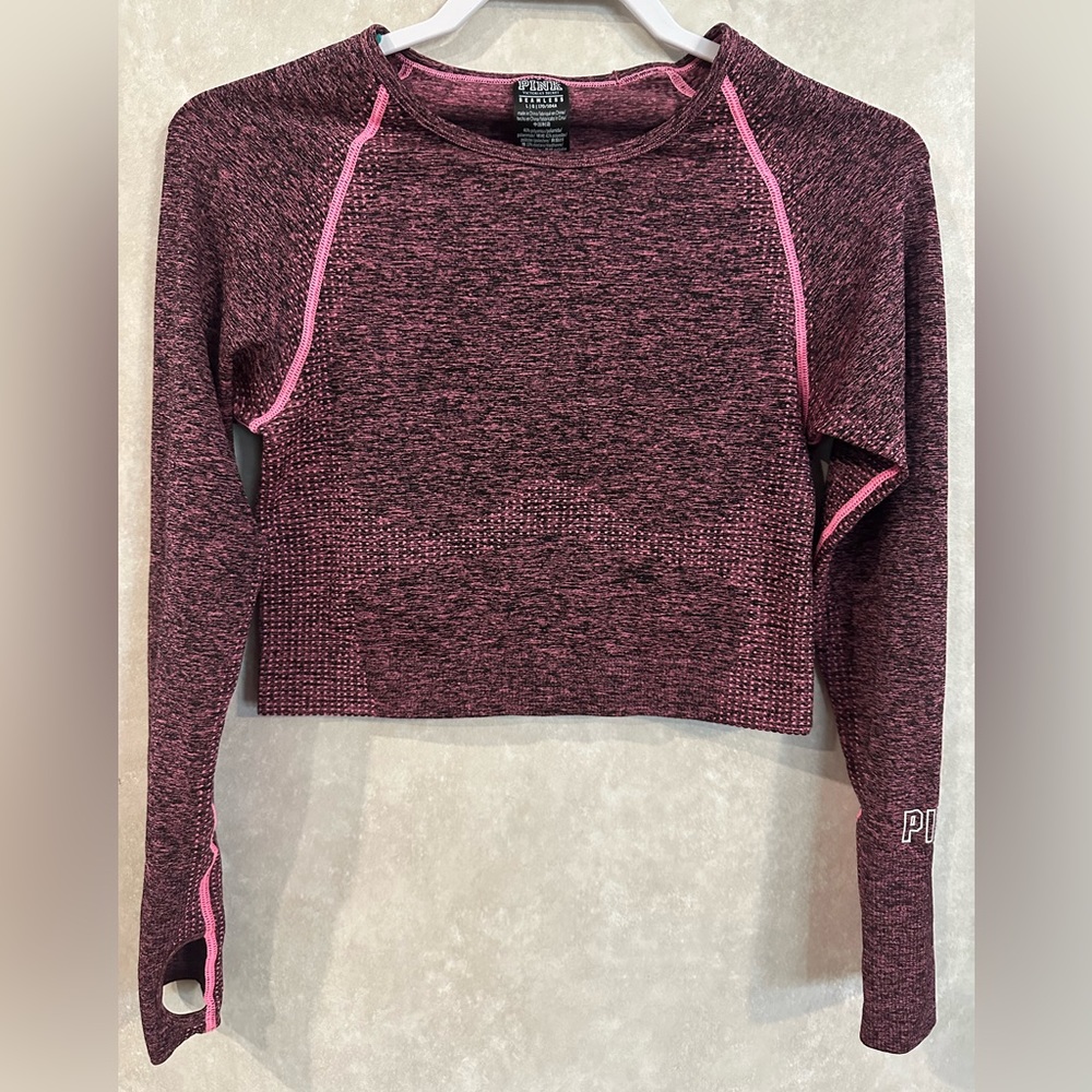 VS PINK - Victoria Secret - Seamless Workout Top Size Large Pink/Black